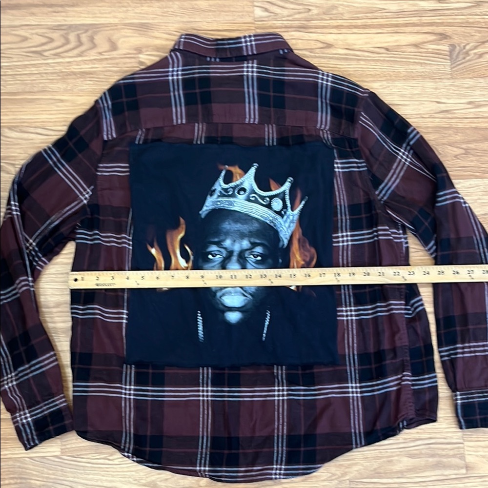 Notorious BIG B.I.G. Upcycled Flannel Shirt Unisex Size XXl 2XL - Picture 3 of 5